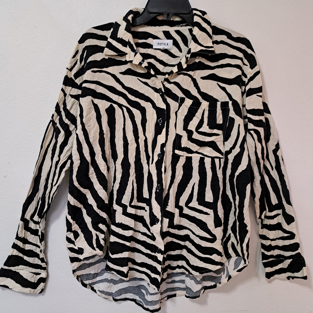 Pistola Zebra Retro Long Sleeve Button Down SZ M Prep Y2K Street Boho